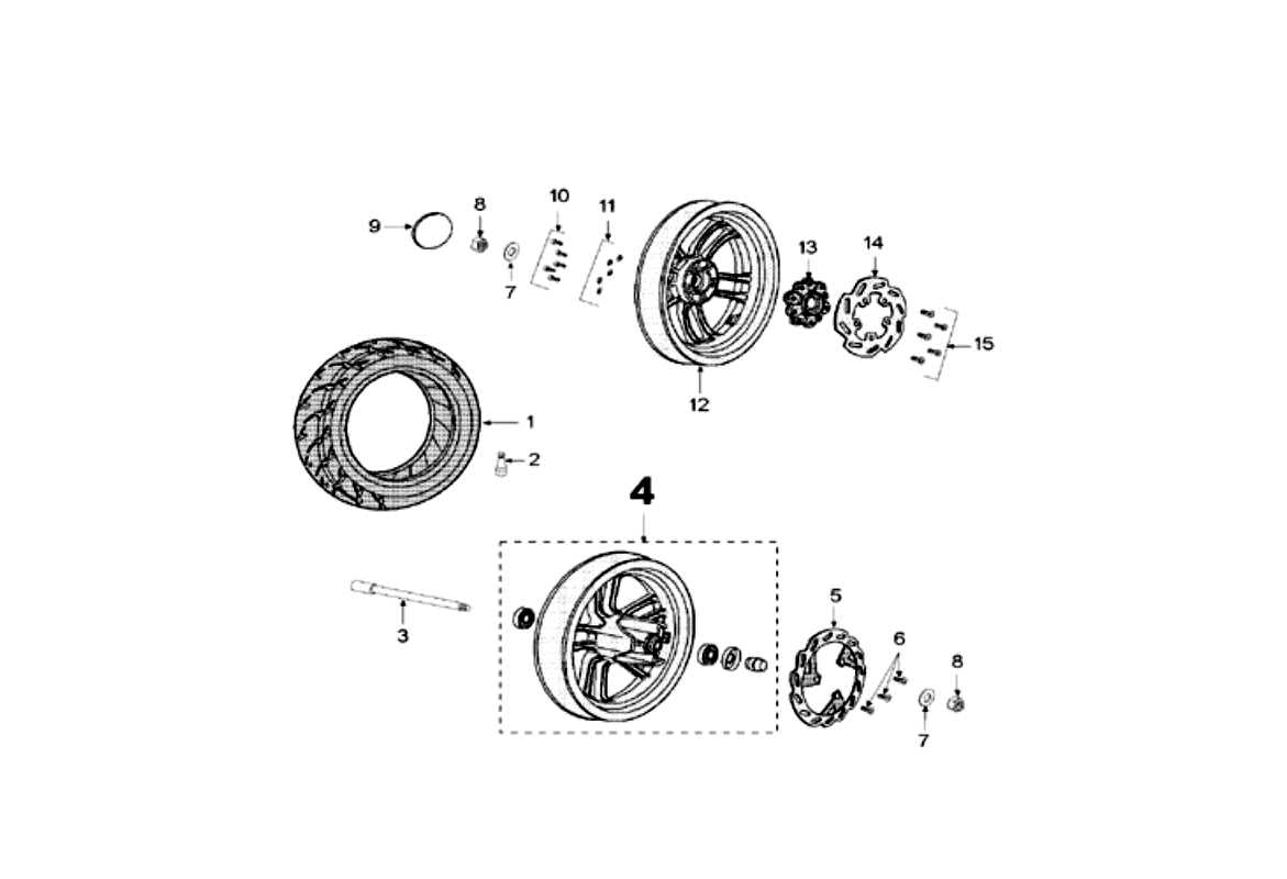 Exploded view Voorwiel - Achterwiel