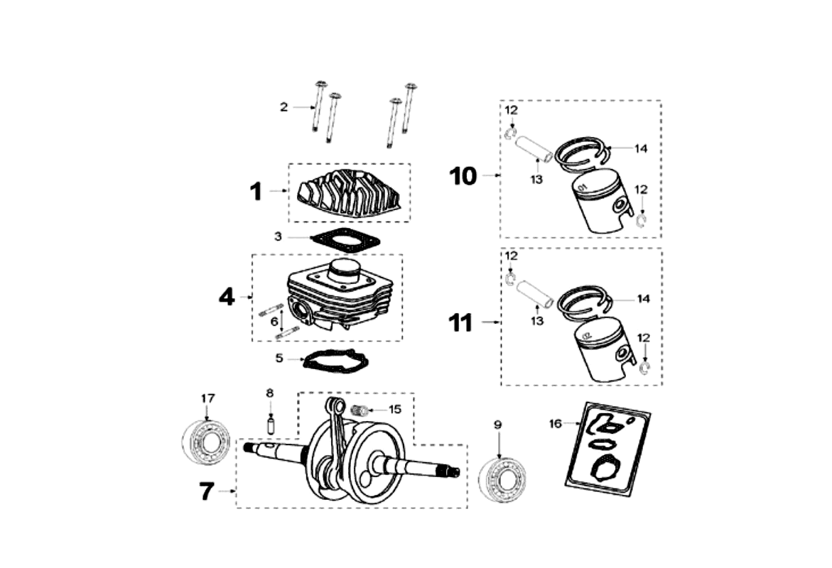 Exploded view Vilebrequin - Piston - Cylindre