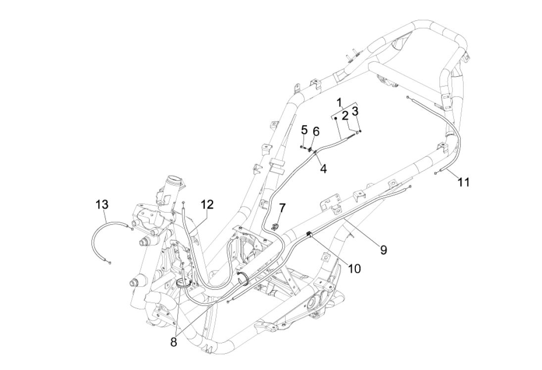 Exploded view Gas cable - brake cable