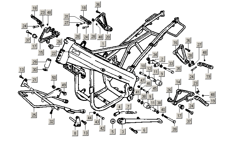 Exploded view Chasis - caballete central - caballete lateral