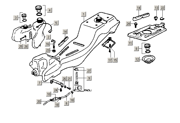 Exploded view Fuel tank - oil tank