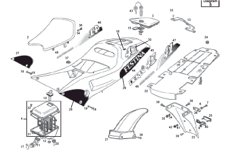 Exploded view Buddyseat - Achterbeplating