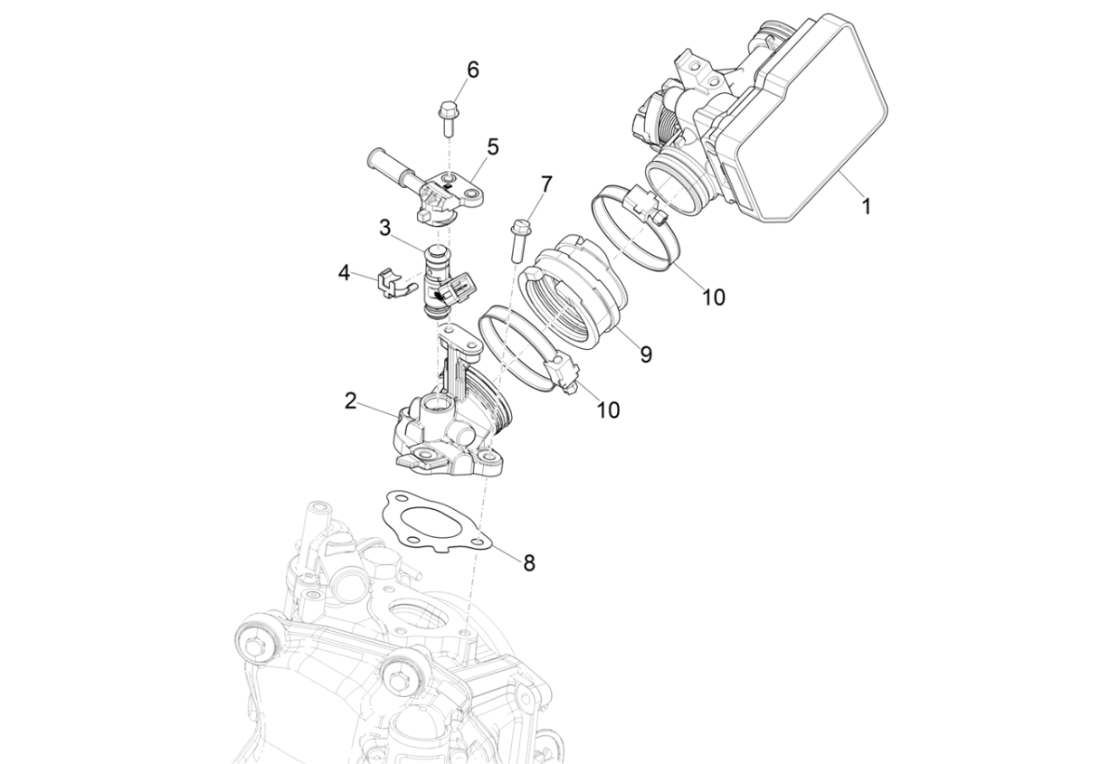 Exploded view Throttle Body - Injector - Induction Joint