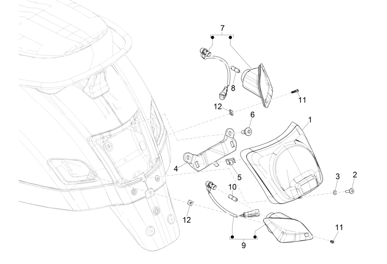 Exploded view Rear light - Indicator rear