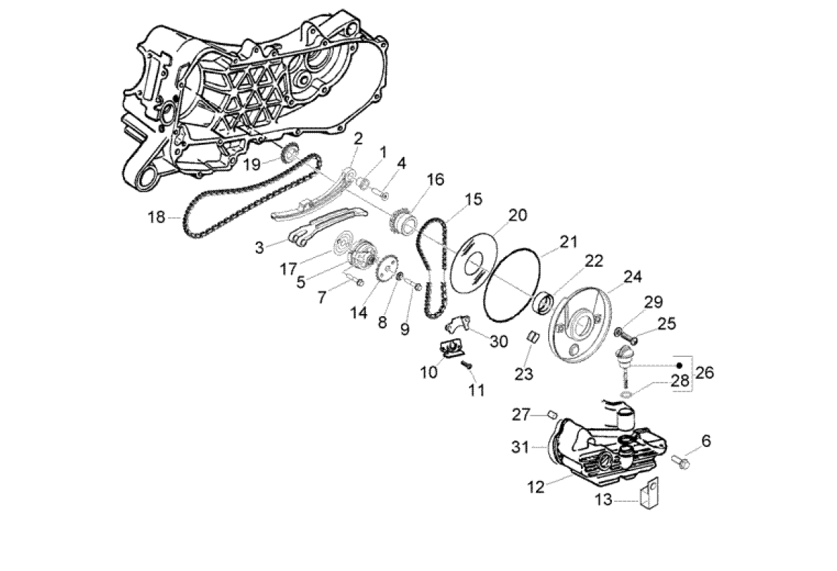 Exploded view Timing chain - Oil cup