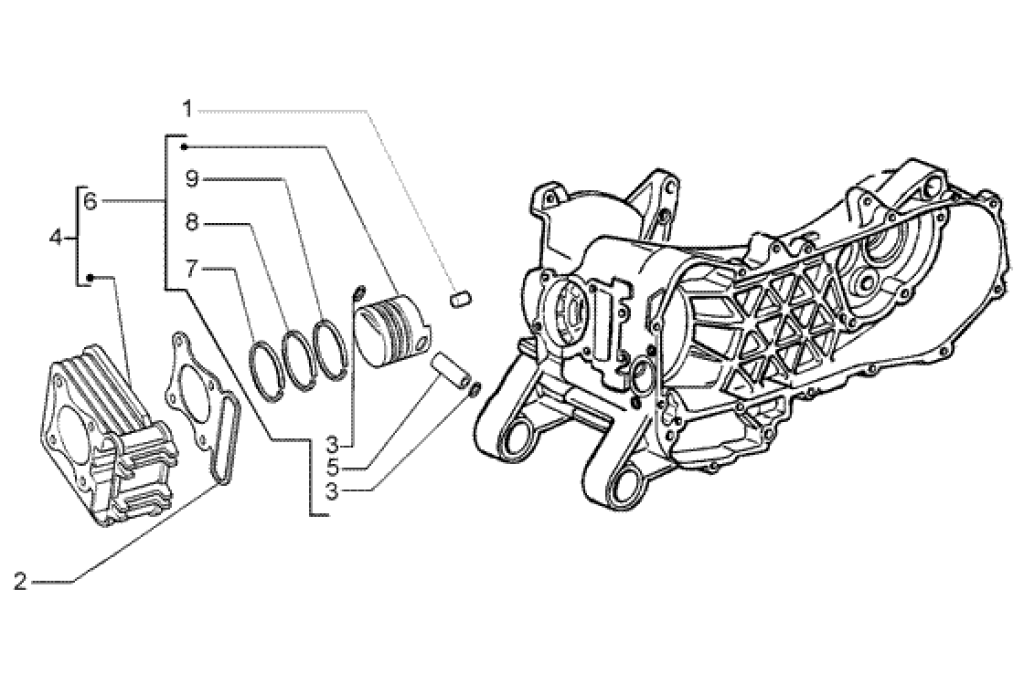 Exploded view Zuiger - cilinder