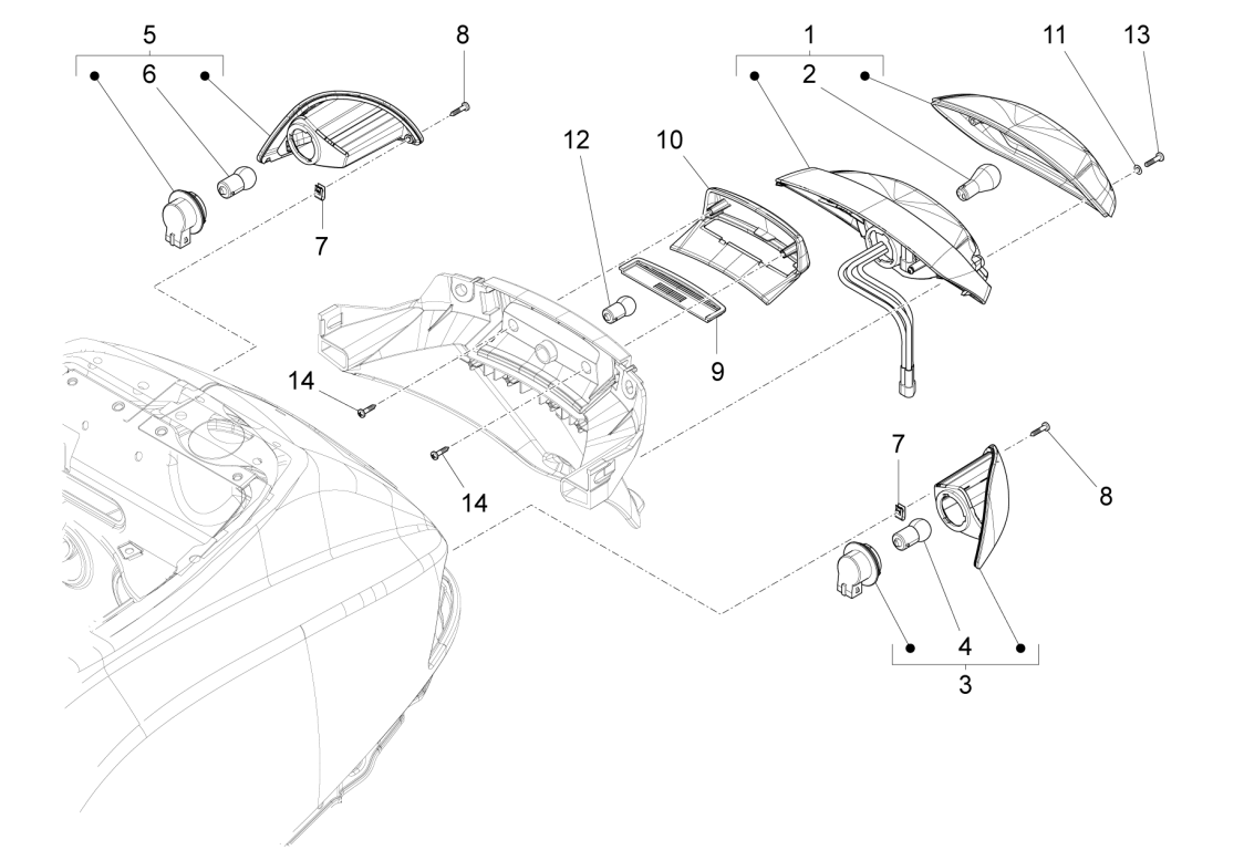 Exploded view Rear light - Indicator rear