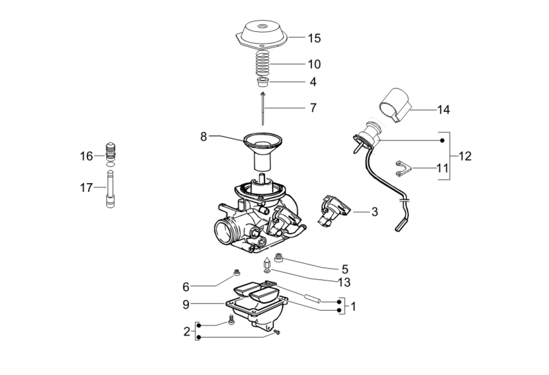 Exploded view Carburetor parts - Automatic cold starter