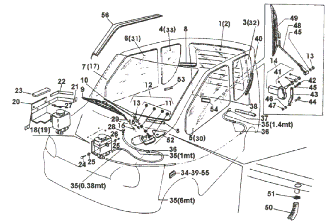 Exploded view Front windshield washer