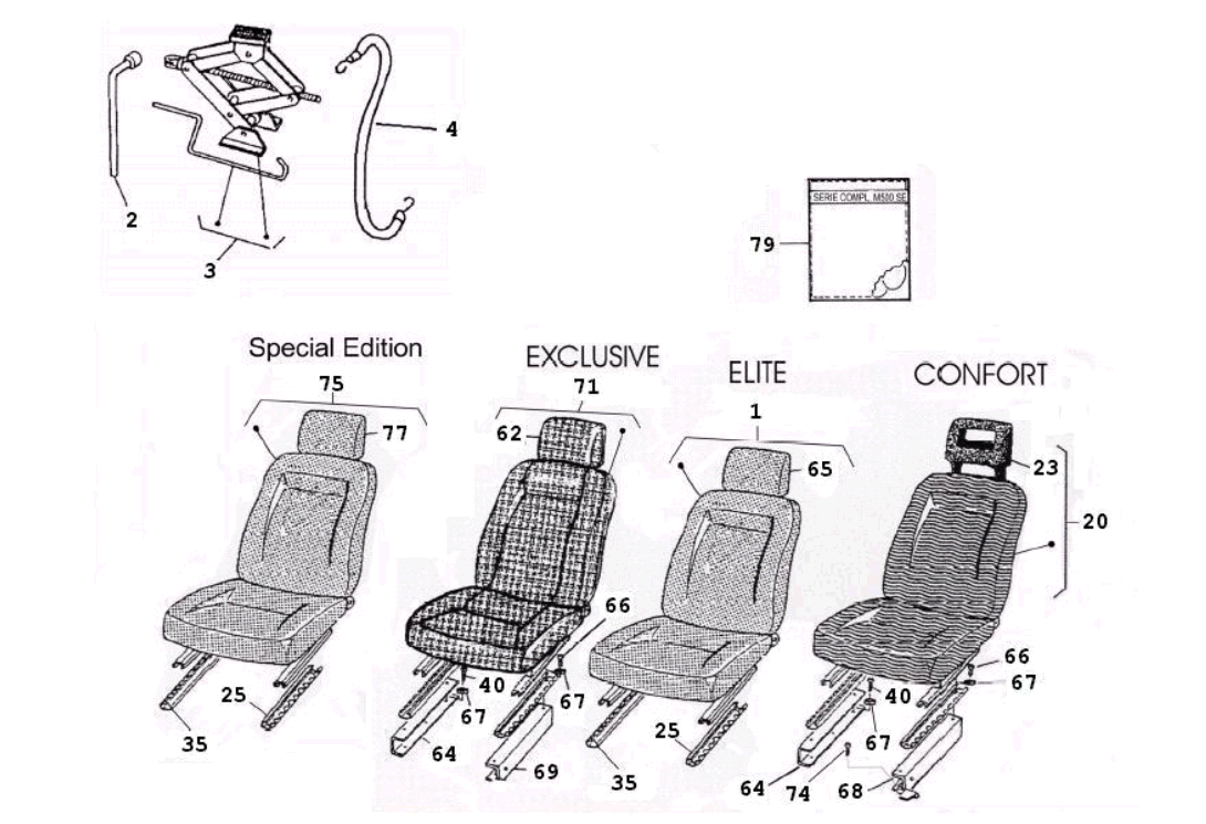Exploded view Asiento biplaza