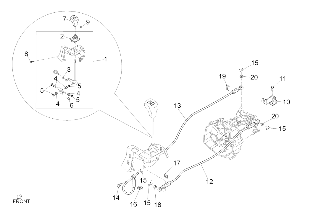 Exploded view Gear lever - Gear selector