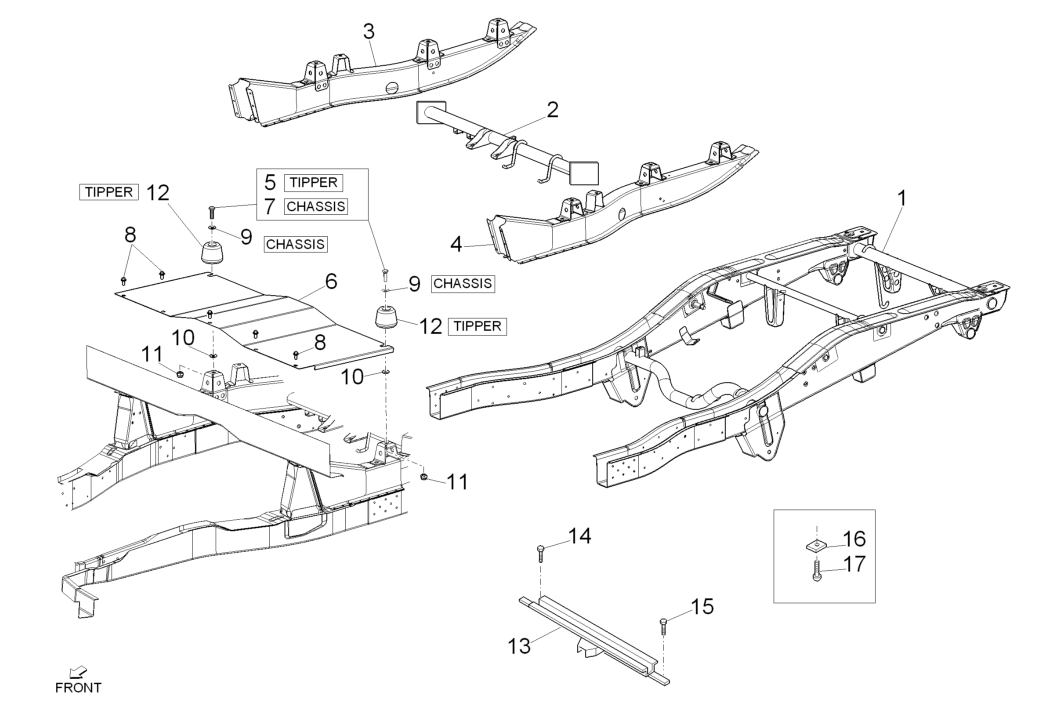 Exploded view Rear Chassis/body