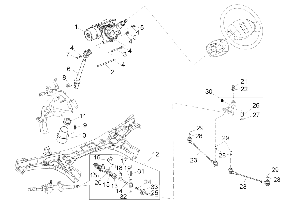 Exploded view Steering rod