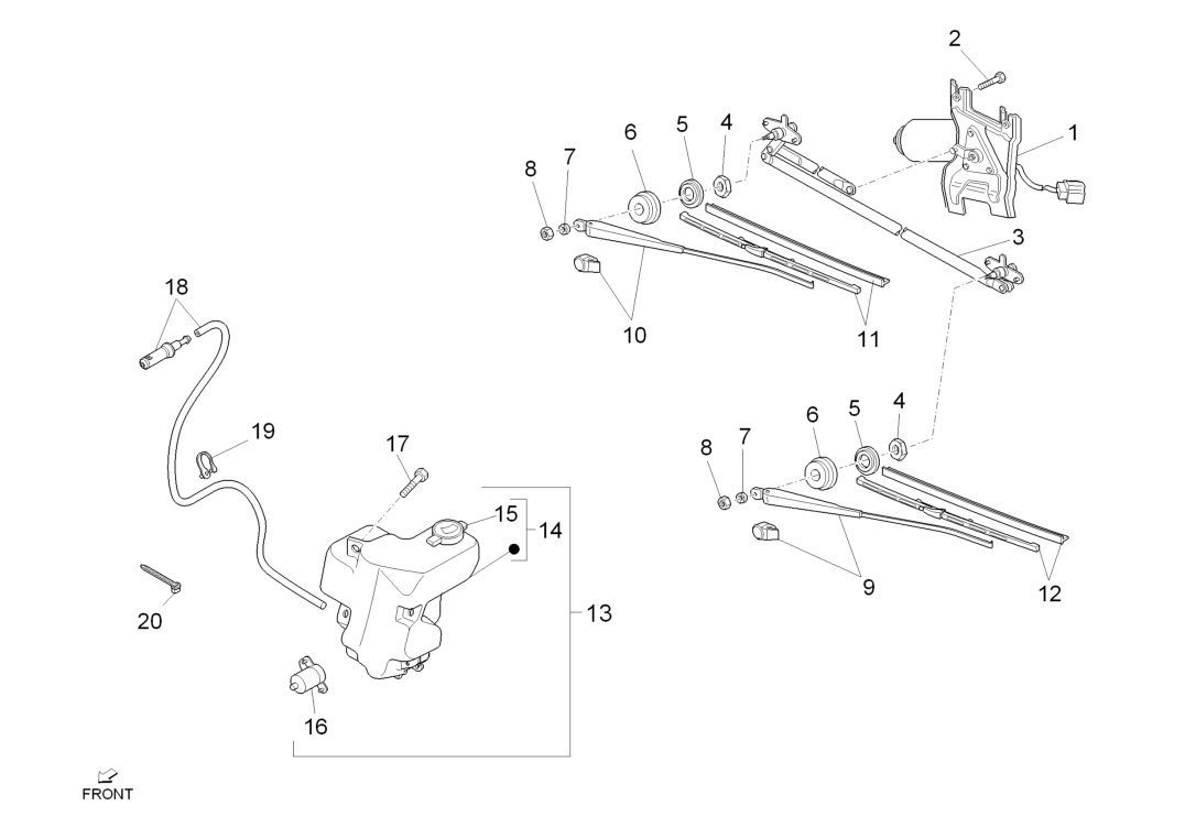 Exploded view Windscreen wiper engine 