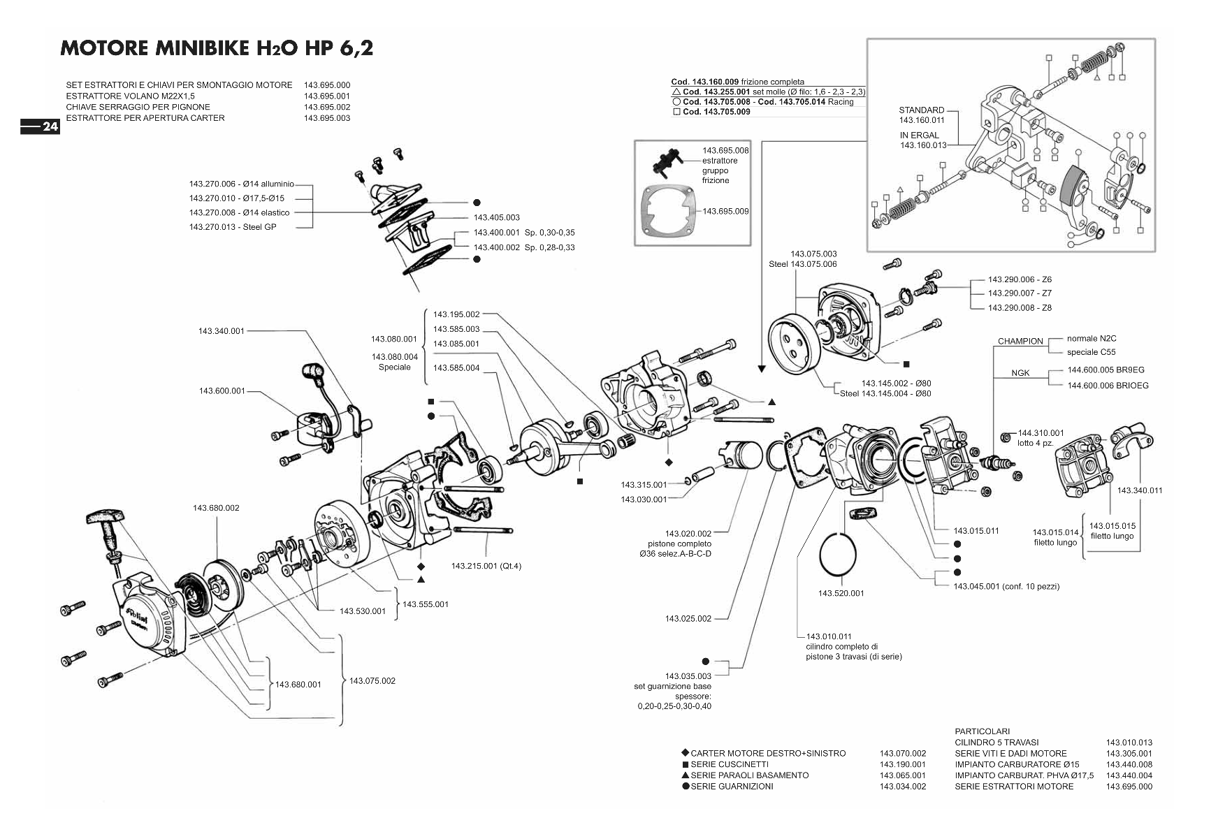 Exploded view Engine Minibike H²O HP 6,2