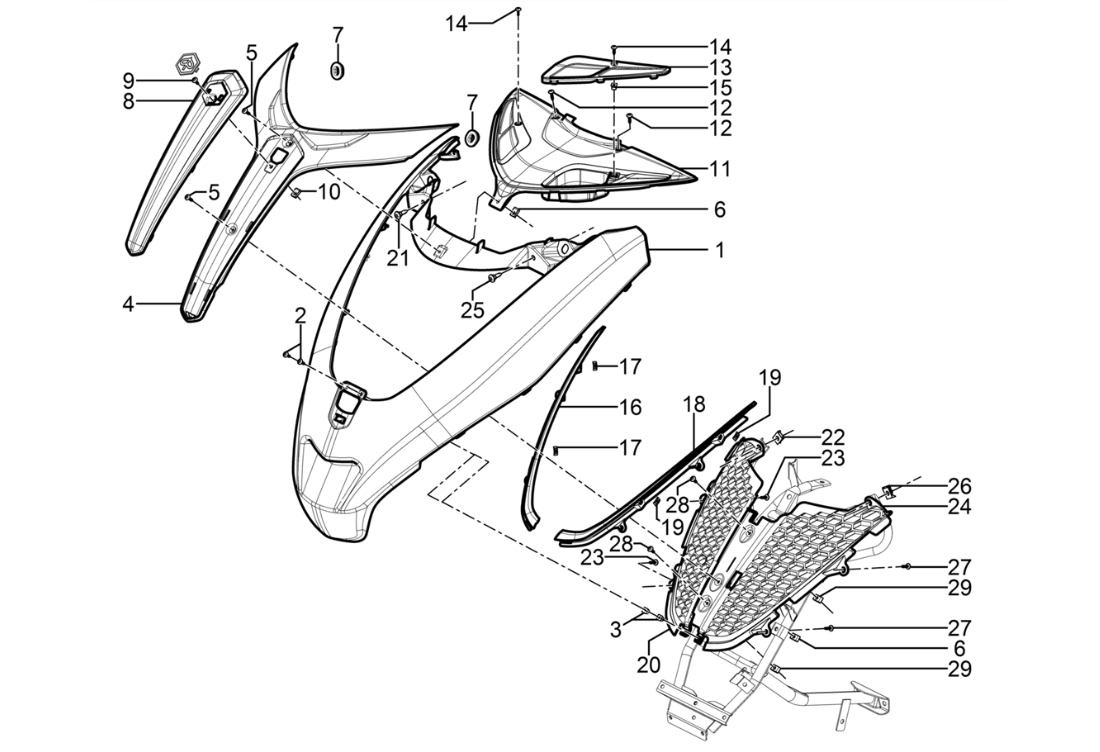 Exploded view Body cover front