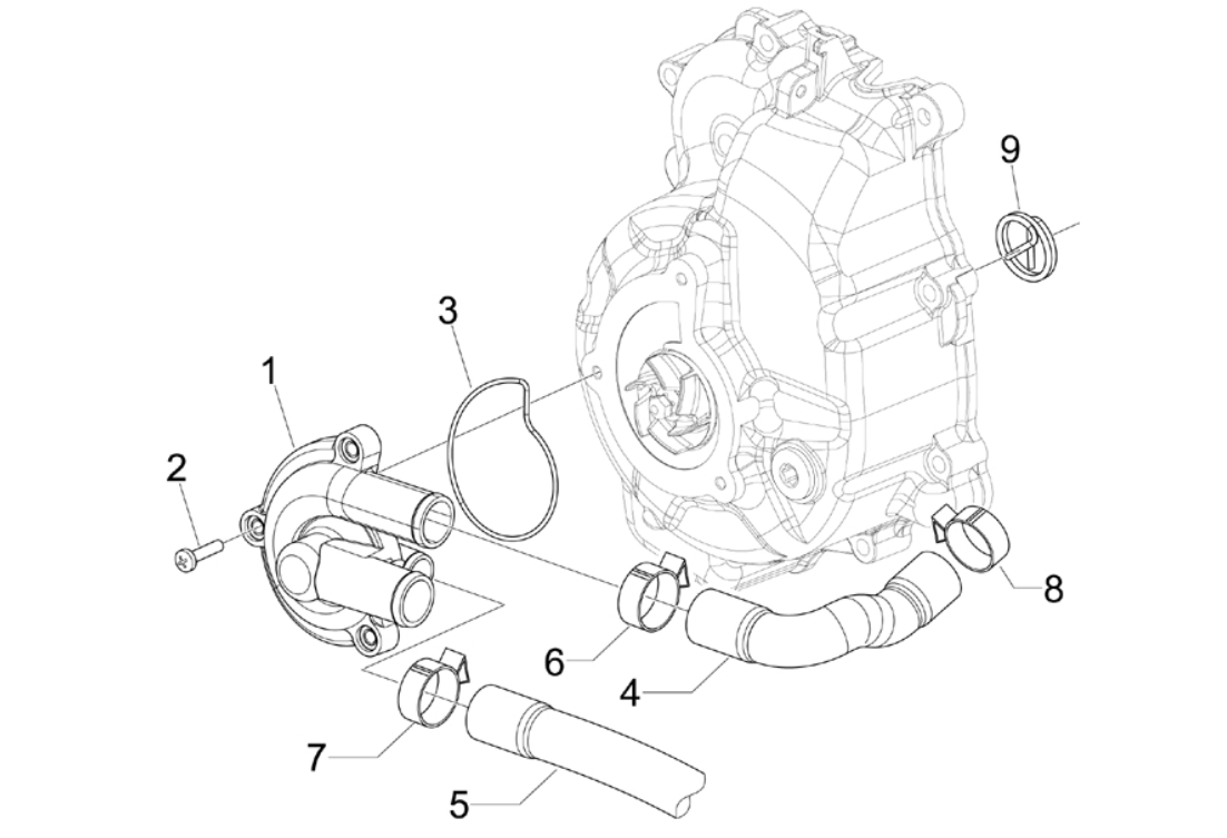 Exploded view Water pump Cover