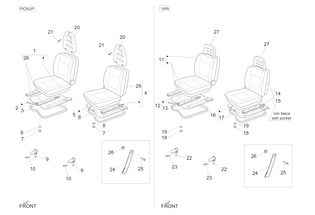 Exploded view Front Seats