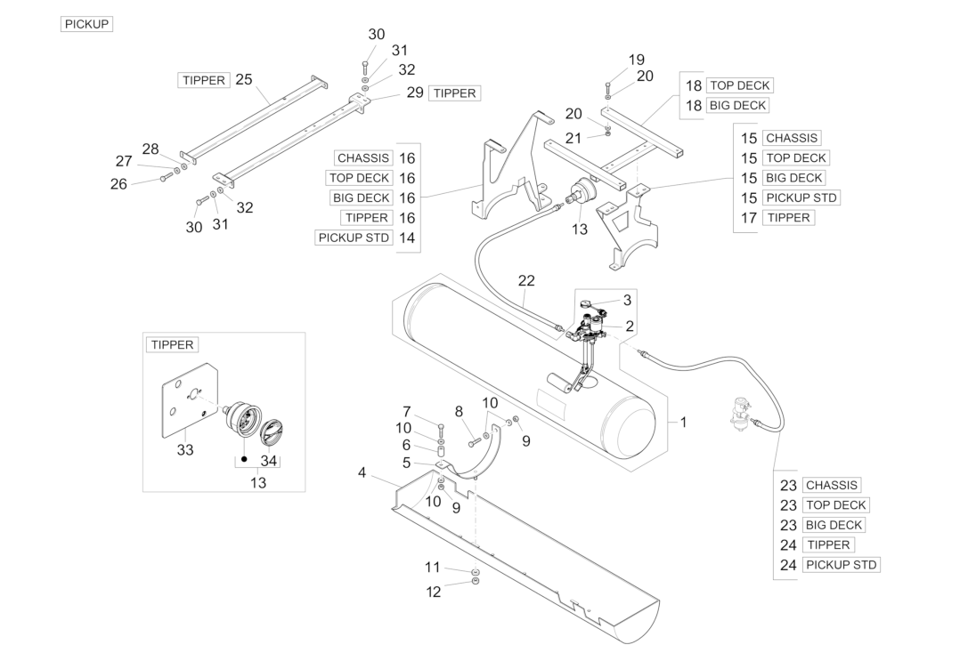 Exploded view Fuel tank (Pick-up)