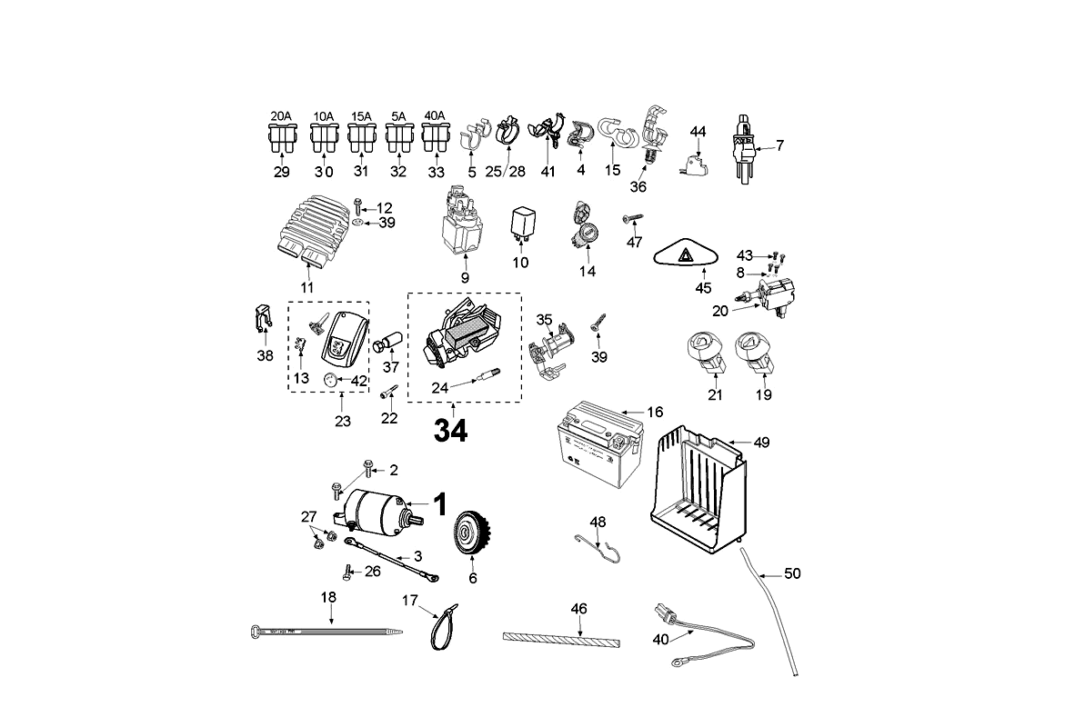 Exploded view Electric Equipment Before Vin 0007678