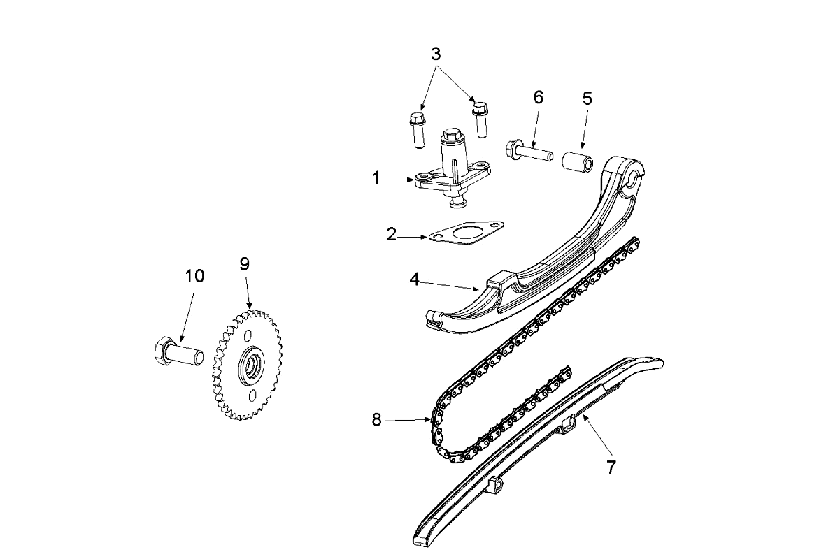 Exploded view Timing chains - tensioner