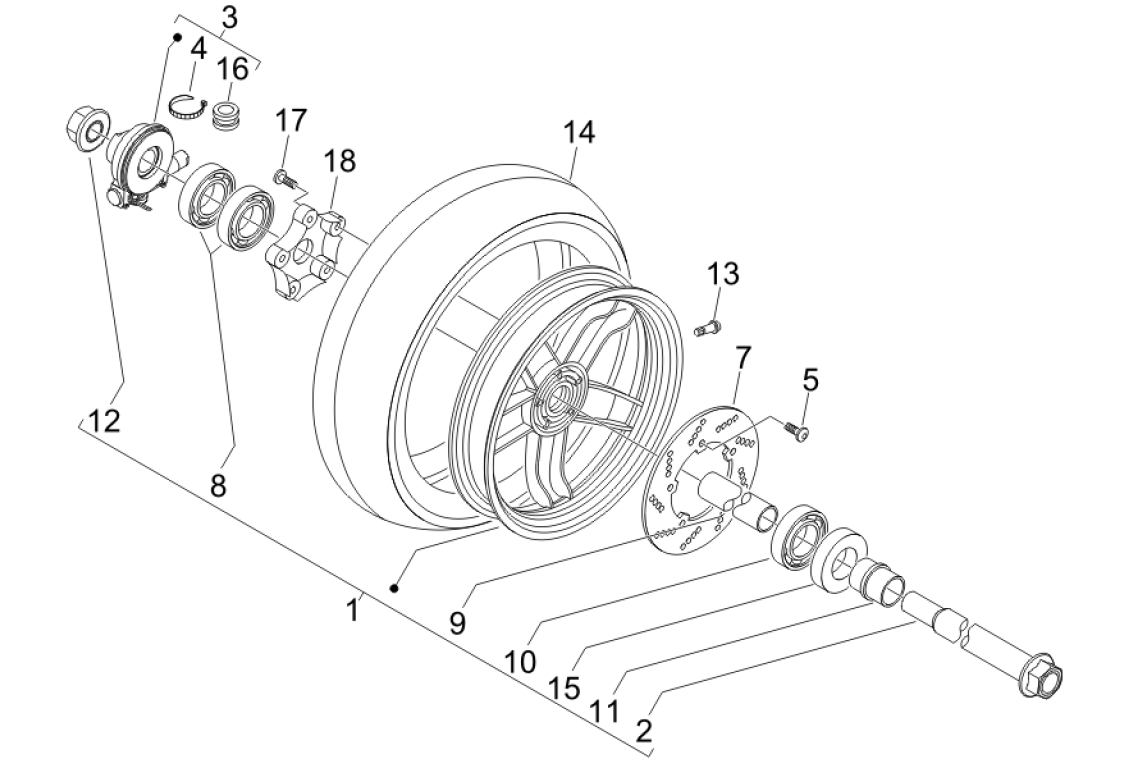 Exploded view Voorwiel
