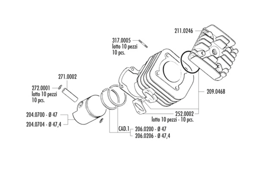 Exploded view Piston - Cylinder head (128.0008)