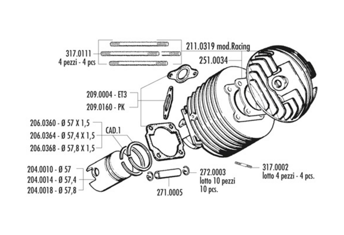 Exploded view Piston - Cylinder head (140.0050/R)