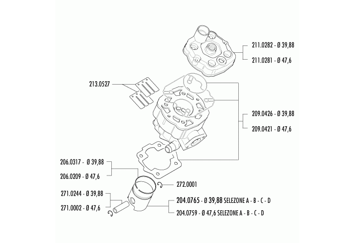 Exploded view Cilinder - Zuiger (109.0010-109.0011)