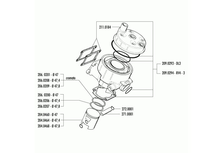Exploded view Cylinder - Piston (133.1003-133.2002/G)