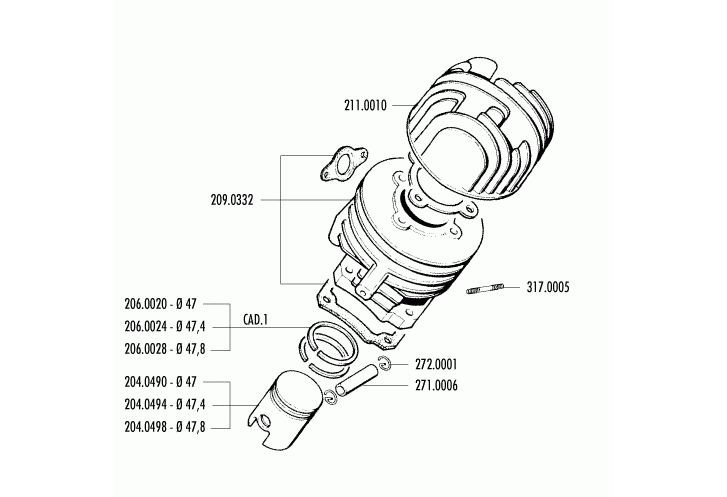 Exploded view Cylindre - Piston (140.0053/R)