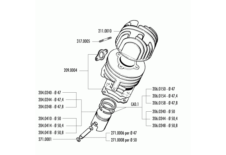 Exploded view Cylinder - Piston (140.0054-140.0059)