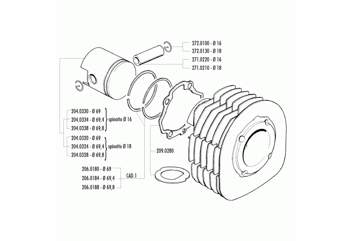 Exploded view Cylindre - Piston (140.0085-140.0086)
