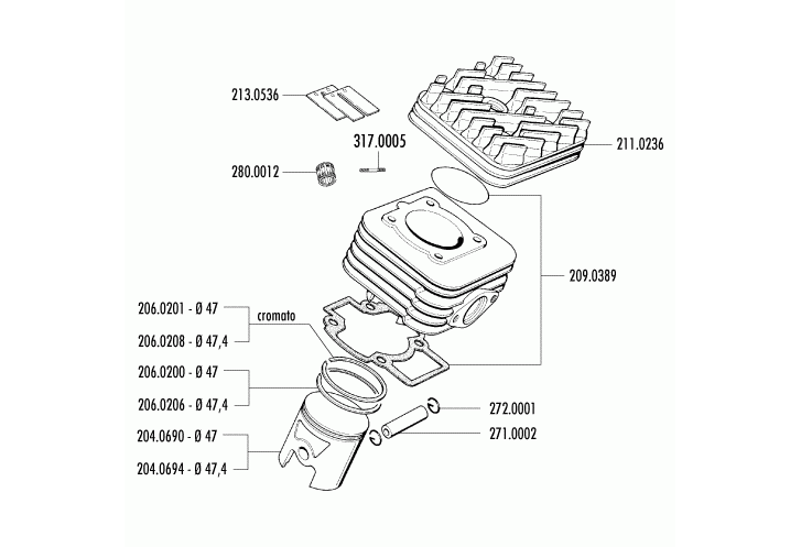 Exploded view Cilindro- Pistón (140.0181/R)