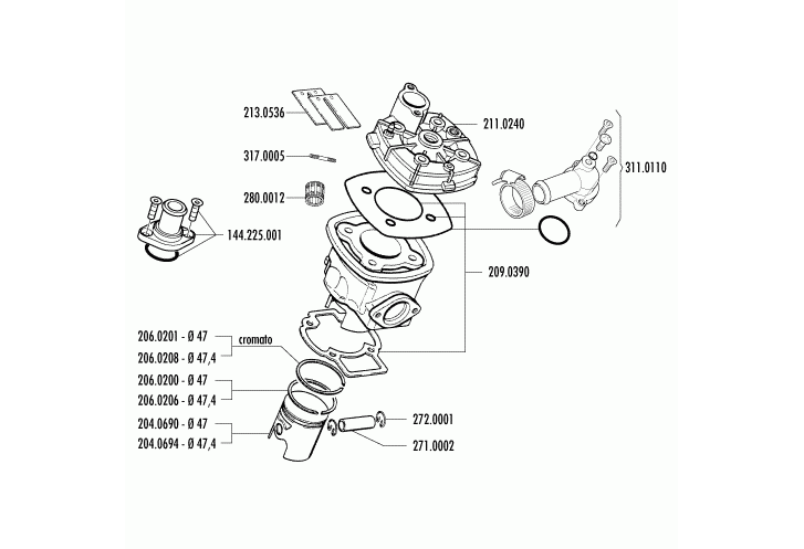 Exploded view Cylindre - Piston (140.0183/R)