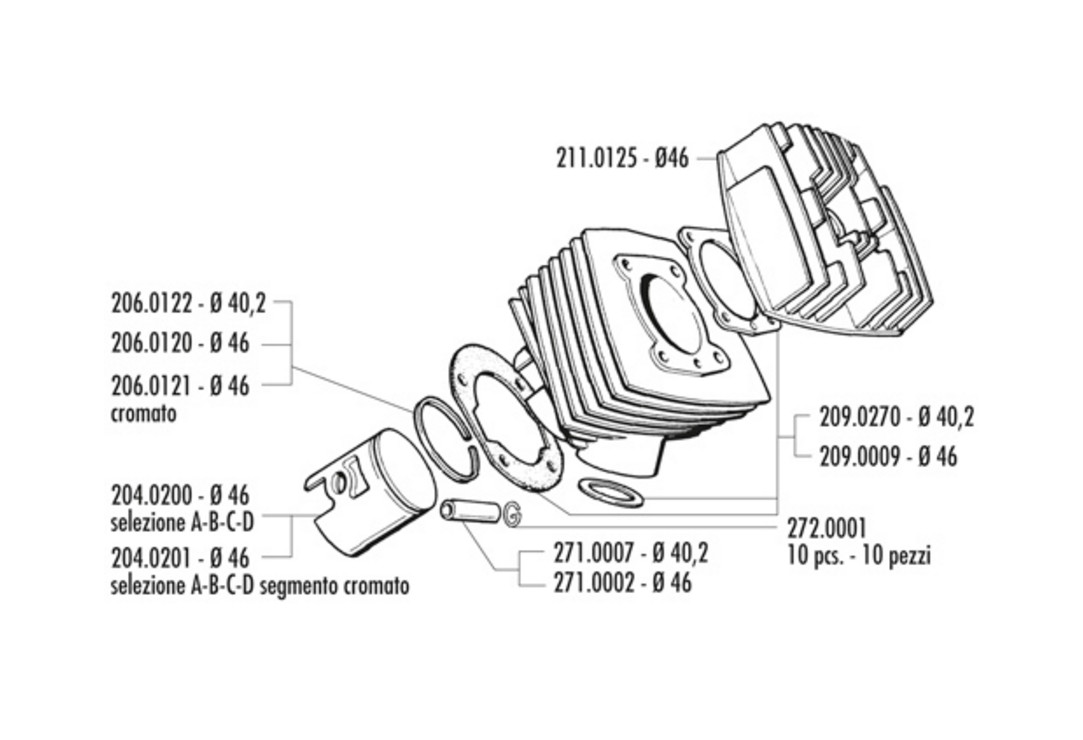 Exploded view Cylindre - Piston (142.0087-142.0087/ST-142.0088)