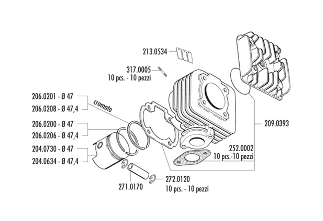 Exploded view Cylindre - Piston (150.0603/R)