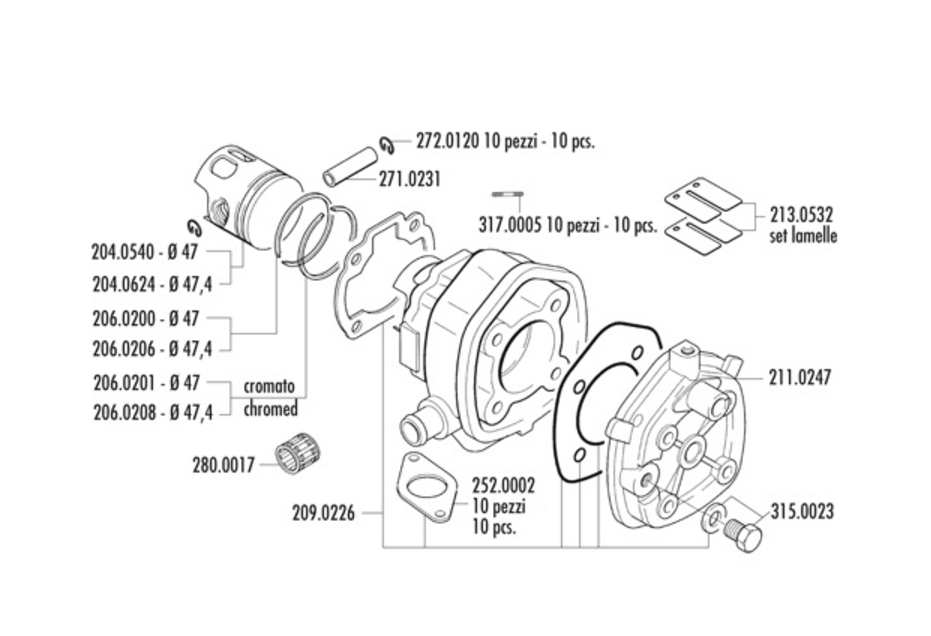 Exploded view Cylinder - Piston (166.0083/R)
