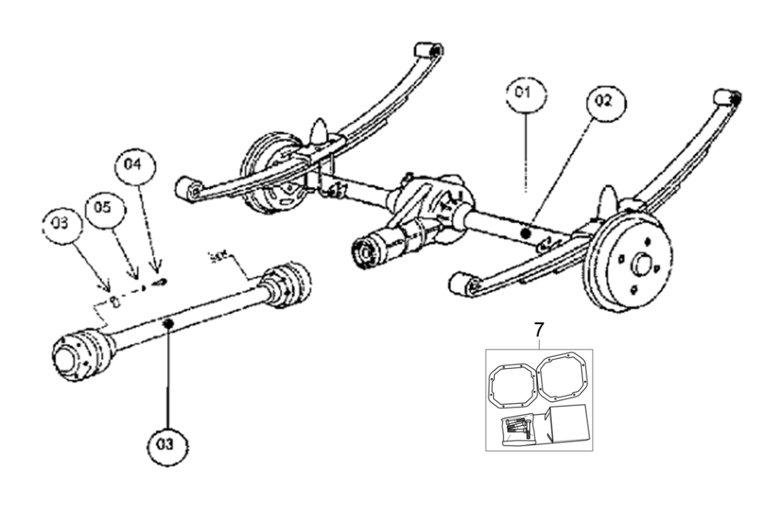 Exploded view Rear axe assembly (Van)