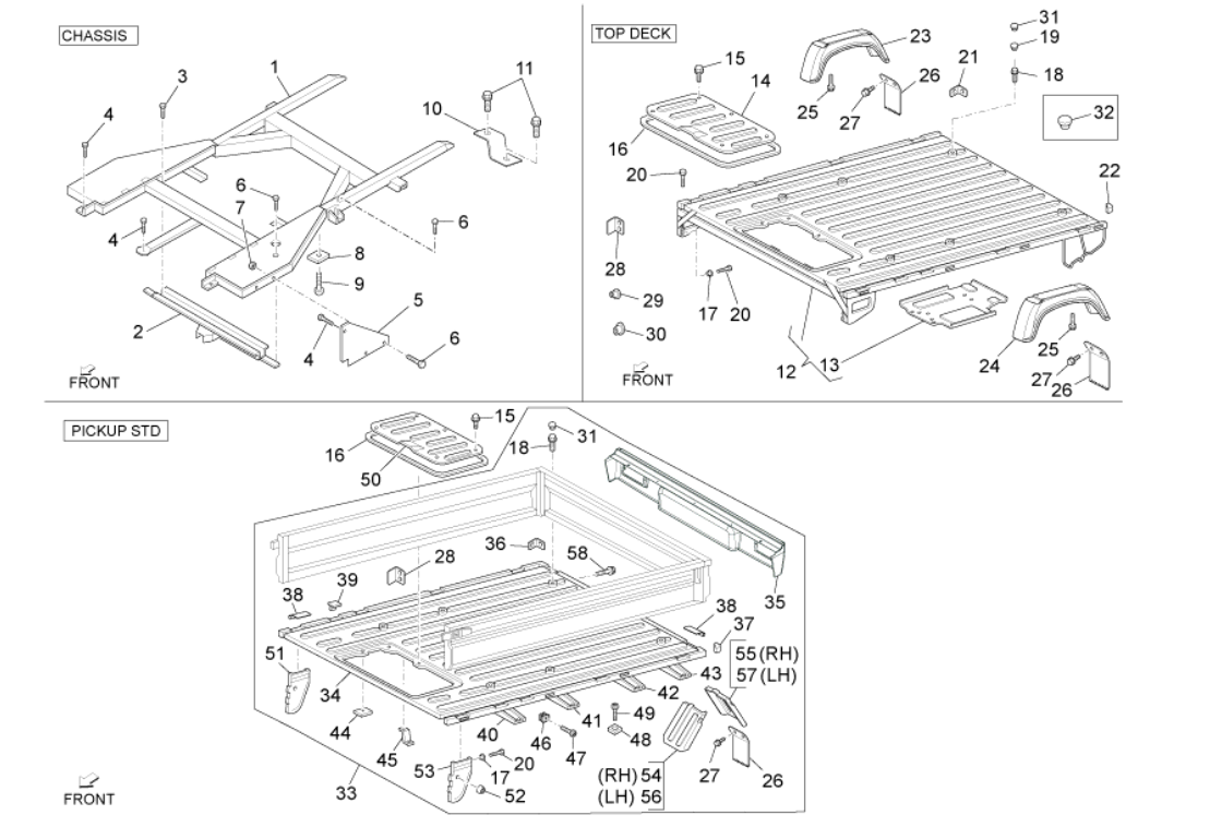 Exploded view Loading Body Open - Side Boards