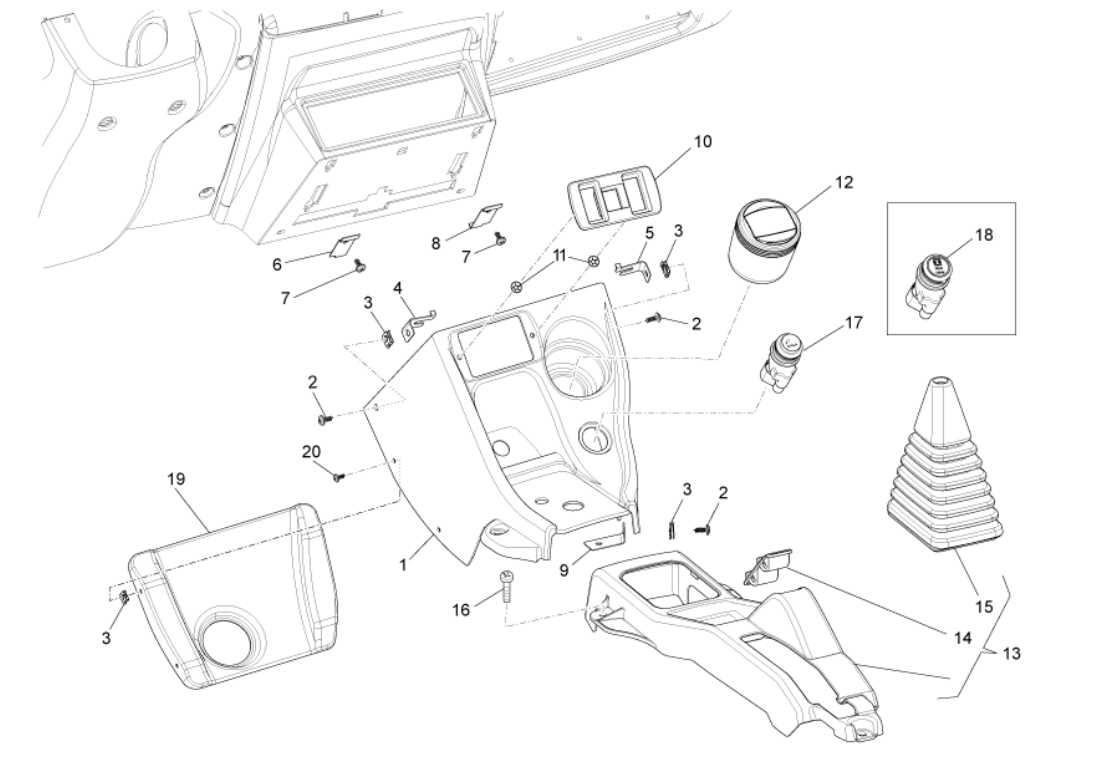 Exploded view Schakelconsole