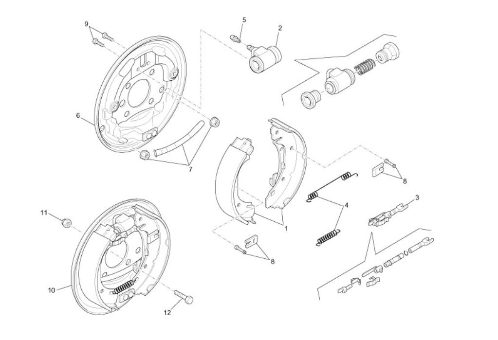 Exploded view Plaquette disque frein - Frein tambour