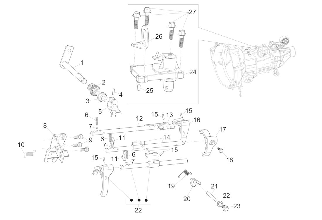 Exploded view Gear lever