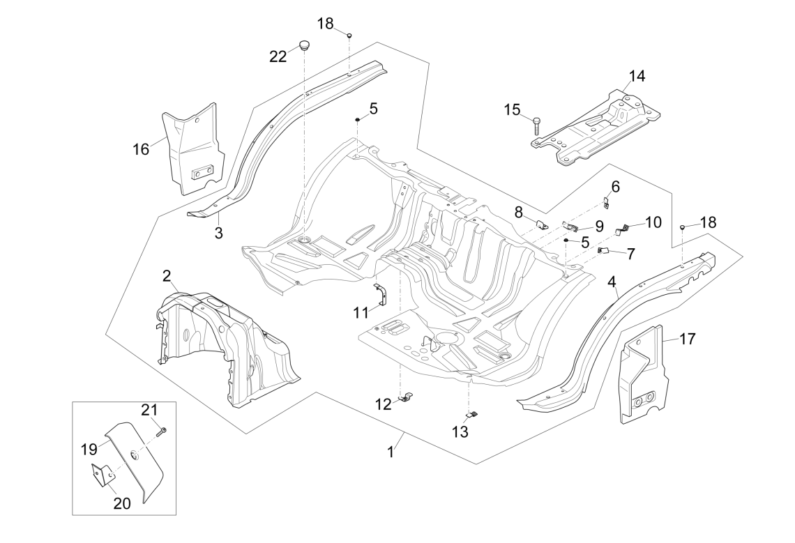 Exploded view Floor panel front
