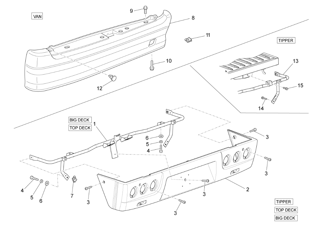 Exploded view Foot board  - Side Cover - Rear fairing