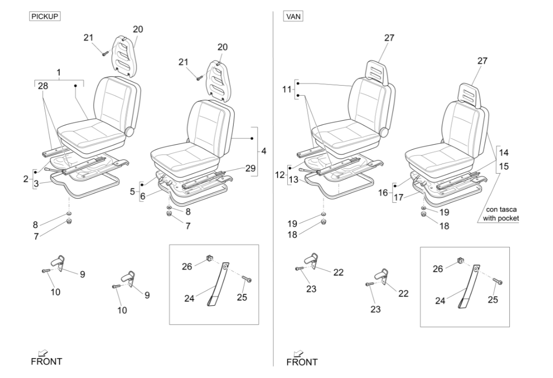 Exploded view Front Seats