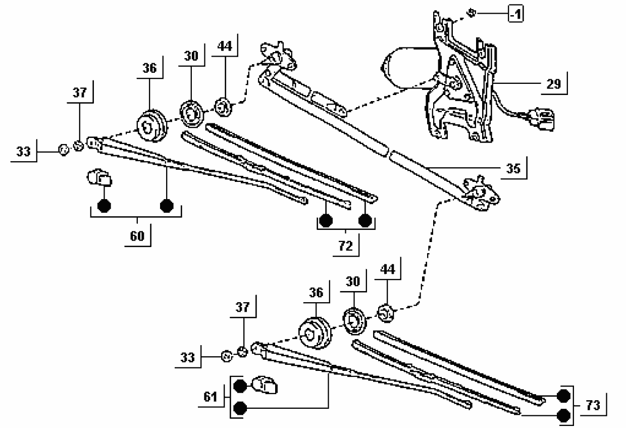 Exploded view Front windscreen wiper