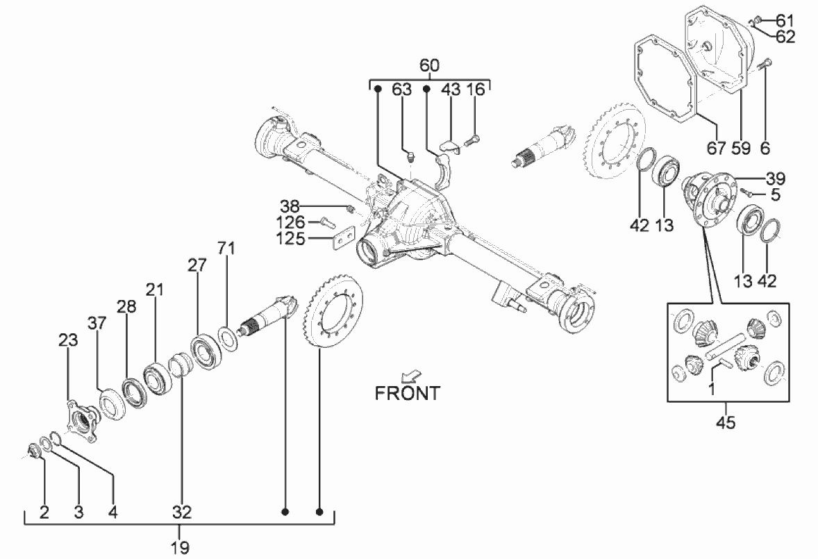 Exploded view Rear axle housing - Differential