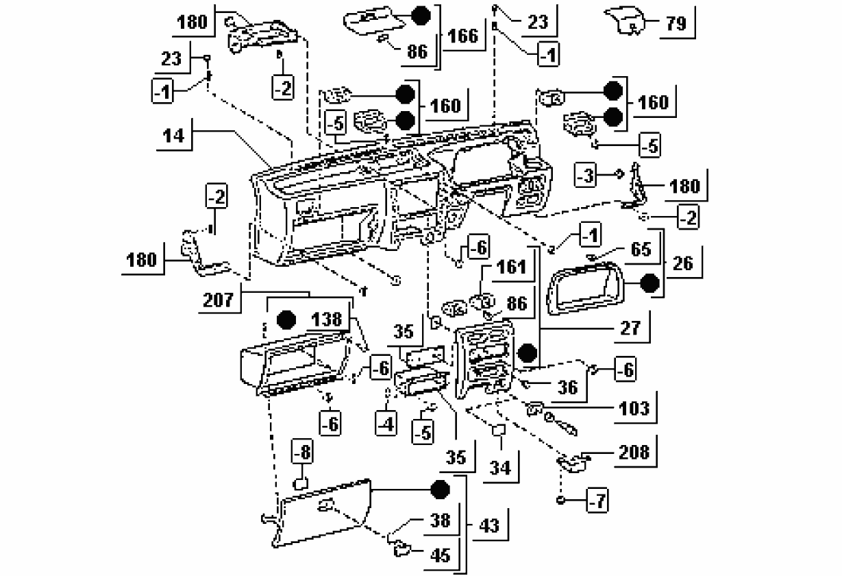 Exploded view Instrument panel - Glove compartment