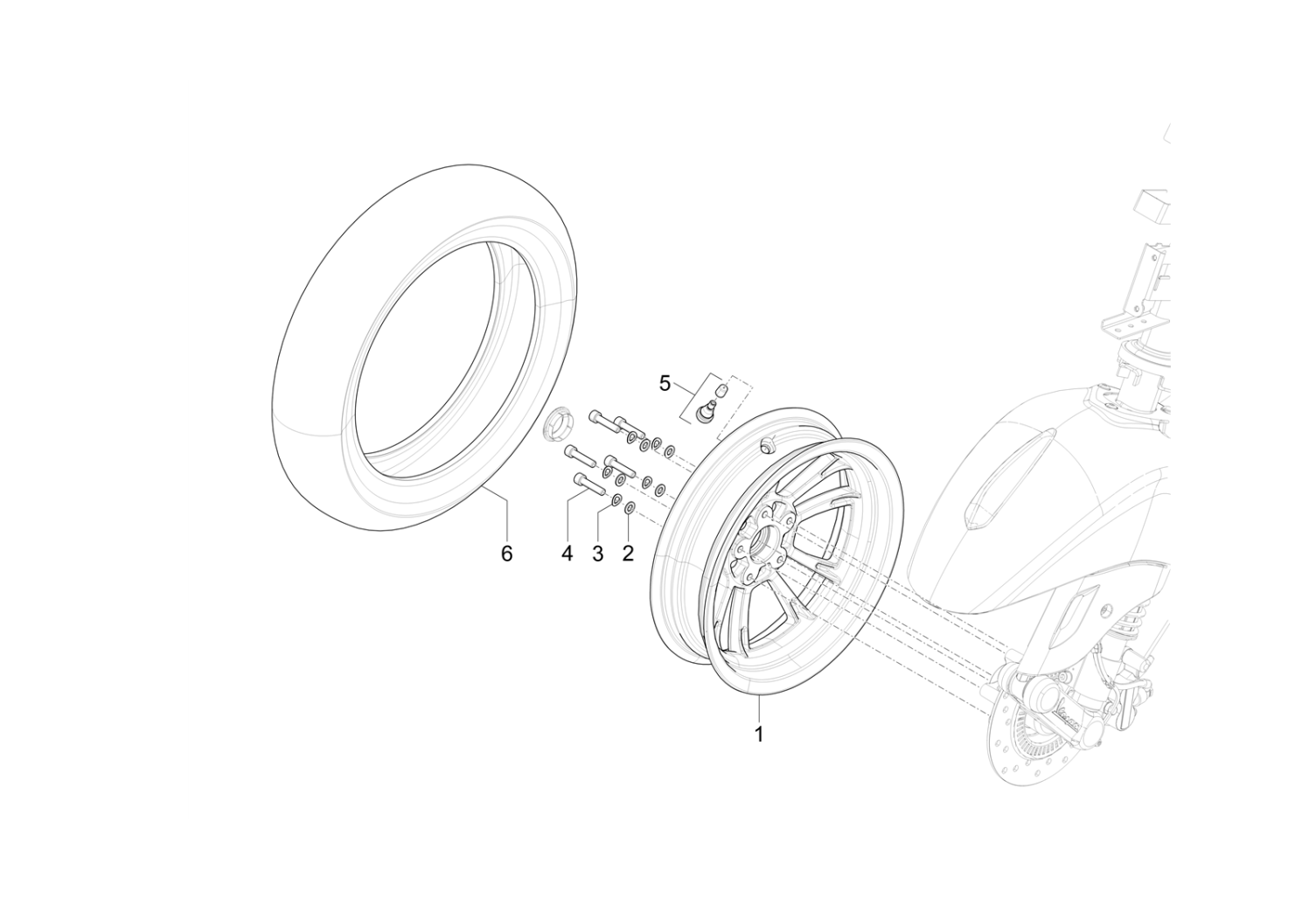 Exploded view Front wheel